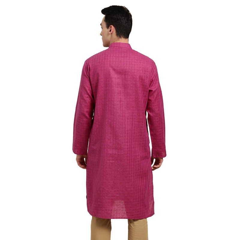 Sojanya (Since 1958 Men'S Cotton Linen Magenta Checked Only Long Kurta, Size 44 - Image 2